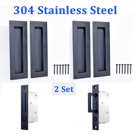 Dontay Sliding Pocket Door Handles, 304 Stainless Steel Non Locking Pocket Door Hardware, Recessed Flush Finger Pulls, Heavy Duty Edge Pull with Pop Out Ring Pull (Matte Black (2 Set), 4.72 Inch)