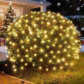 Led Net Lights Christmas Lights Outdoor WarmWhite Christmas Net Lighting with 200Leds 9ft x 6ft, Waterproof UL Listed Outdoor Indoor Fairy Mesh Net Light for Xmas Trees, Bushes, Shrubs Decorations