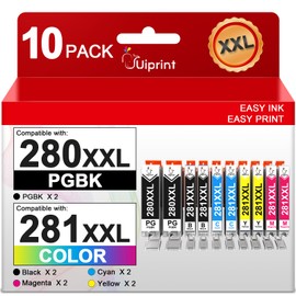 Uiprint 10 Pack 280XXL 281XXL Super High Yield TR8620a Ink Cartridges Replacement for Canon 280 281 Ink Cartridges for Canon Printer Pixma TR8620a TS702a TS9521Ca TS9520a(2PGBK/2BK/2C/2M/2Y)