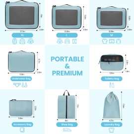 Packing Cubes for Travel | 8 Set Teal |Durable Luggage Organizer 4 Size(Extra Large, Large, Medium, Small),Comprehensive Cubes for Toiletry,Underwear, Shoe,Travel Essentials,Efficient Women Gifts