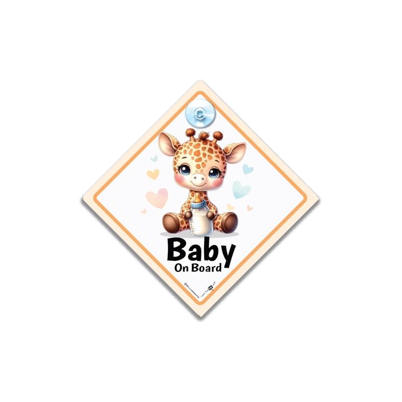 Baby on Board Car Sign, Cute Giraffe Design, 14x14cm, Interior