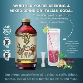 Portland Syrups Pomegranate Cherry Syrup – Craft Delicious Cocktails, Coffees, Mocktails, Sodas, and More – Ideal for Drinks & Adding a Flavor to Any Beverage – 12 oz with 24 Servings (Pack of 2)