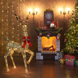 1 Piece Light up Christmas Decor Deer, Light up Reindeer with LED String Lights, Christmas Decorations Outdoors Reindeer, Extension Cord, Ground Stakes, for Outdoor Yard Using