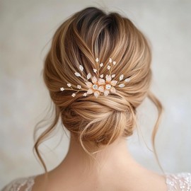 Foyte Flower Hair Comb Bride Wedding Hair Side Comb Bridal Gold Floral Headpieces Pearl Bead Hair Accessories for Women and Brides