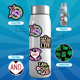 51 Pcs Glow in The Dark Neon Christian Bible Stickers for Kids, Jesus Christ Faith Vinyl Waterproof Water Bottle Laptop Decals, Teens Adults Religious Christianity Christmas Easter Thanksgiving