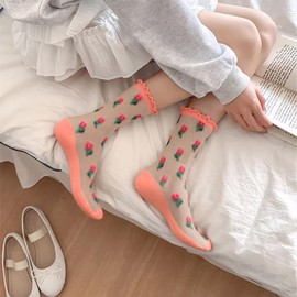 LOHO WONDERZ 12 Pairs Flower Sheer Socks, Cute Floral Ruffle Frilly Lace Socks for Women Girls Summer Thin Sock (US, Alpha, One Size, Regular, Regular, Vintage)