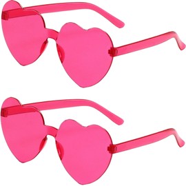 GCQJOQ 2 Pairs Heart Sunglasses for Women, Pink Heart Glasses for Party Favor, Hot Pink
