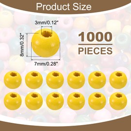 sourcing map 1000pcs Wood Beads, 7mm Colorful Round Wooden Beads Unfinished Wooden Decorative Beads Loose Beads Wooden Spacer Beads for Home Decor DIY Crafts Necklace Bracelet, Yellow
