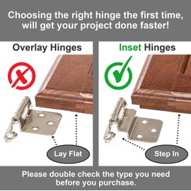 DecoBasics 3/8" Inset Cabinet Hinges Brushed Nickel (25 Pair -50 Pcs) Offset Self Closing Cabinet Hinges for Kitchen Cabinets Satin Nickel w/Silicon Bumpers & Upgraded Screws