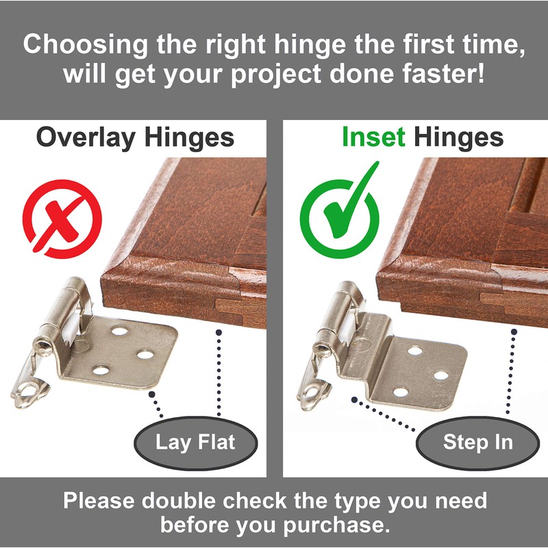 DecoBasics 3/8" Inset Cabinet Hinges Brushed Nickel (25 Pair -50