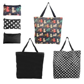 Foldable Tote Bag Zipper Closure – Women Packable Beach Bag, Sandproof, Travel Bags, Kitchen Collapsible Reusable Grocery Shopping Bags with Handles, Large Capacity, Long Strap 3 Packs (Mix)