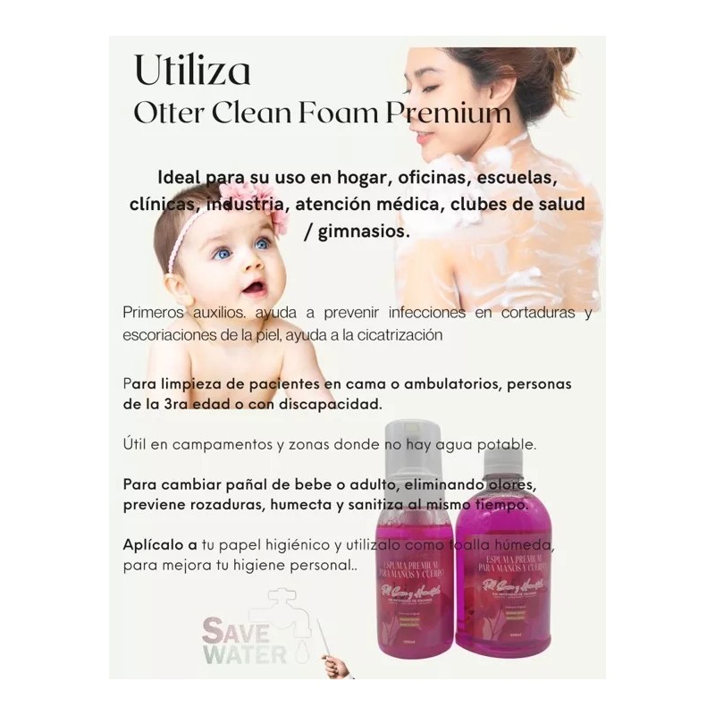 OTTER CLEAN Jabón En Espuma Premium Sanitizante Humectante, Sin Enjuague