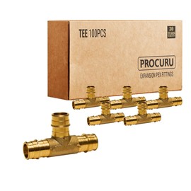 [100-Pack] PROCURU Wholesale 1/2-Inch Brass PEX-A Tee for F1960 Expansion PEX-A Pipe, Without Rings (8ABTE0012-100P)