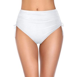 Holipick Traje de baño de cintura alta para mujer, sexy, con tirantes, pantalones cortos de baño, Blanco, S