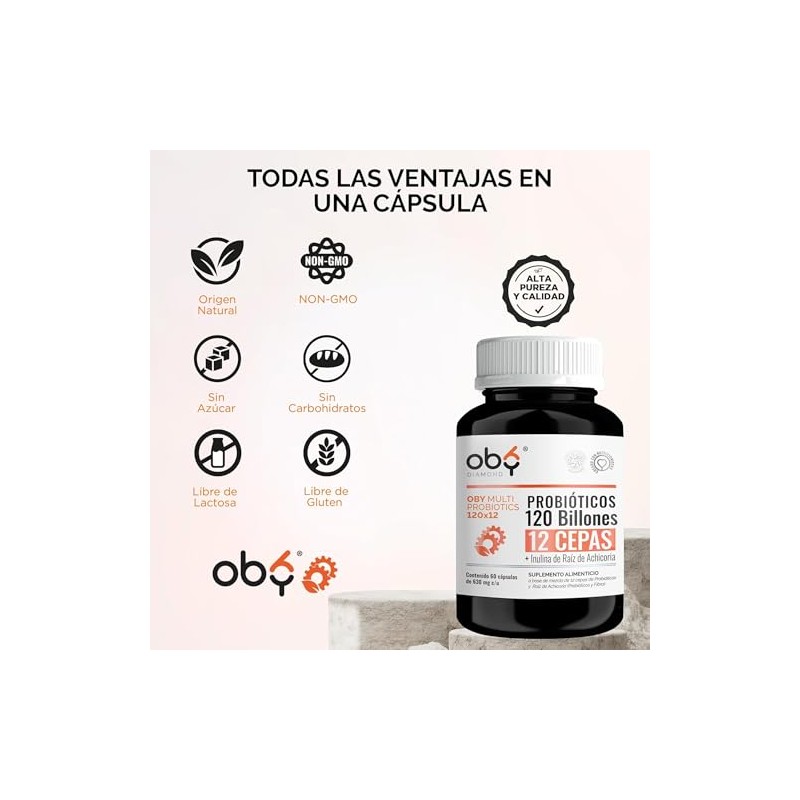 Probioticos 120 Billones de 12 Cepas + Prebioticos. OBY MULTI