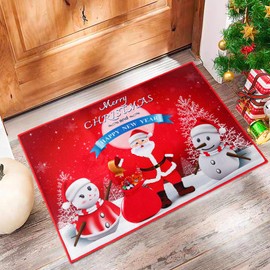 Christmas Doormat 45*70cm Non-Slip Christmas Floor Mat Merry Christmas Welcome Doormat Santa Snowman Door Mat Absorbent Christmas Bath Rug for Outdoor Indoor Kitchen Bedroom Doorway Xmas Decoration