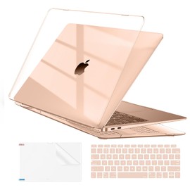 EooCoo Hard Case Compatible with MacBook Air 13 inch M1 Chip 2021-2018 with Retina Display, Air 13.3 inch Plastic Protective Case, Transparant Keyboard Cover, Screen Protector, Crystal Peach Pink