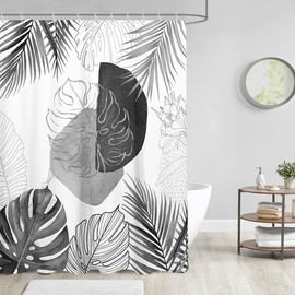 AAtter Black and White Floral Shower Curtain Gray Grey Leaf Tropical Palm Leaves Boho Abstract Plant Botanical Geometric Fun Aesthetic Fabric Polyester Home Bathroom Decor Bathtub Set, 60x72, Nature