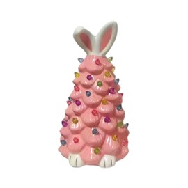 VIVIANYO HD 2024 Newly Lighted Easter Bunny Ceramic Tabletop Tree 9.6inch Pre-Lit Rabbit Figurines with Colorful Lamp Beads and Bunny Ear Top Spring Easter Holiday Decor Gifts (Pink)
