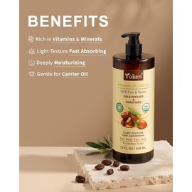 Yoken 946 Ml (Verificado Por Ewg) Aceite Portador De Jojoba 100 Puro - Sin Refinar, Sin Hexano, Prensado En Frío. Para Piel, Rostro, Cabello, Uñas Y