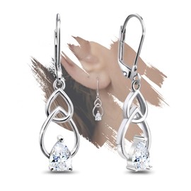 Infinity Dangle Leverback Earrings for Women Silver Twisted Hoop Earrings Infinite Dangle Drop Earrings Cubic Zirconia Teardrop Leveback Earrings Gifts for Mother Wife Mom Girlfriend Birthday wedding