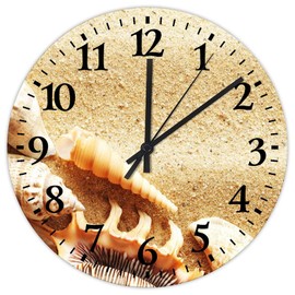 15" Silent Non-Ticking Wall Clocks Battery Beach Ocean Starfish Seashell Wooden Wall Decor for Kitchen Sea Life Nautical Conch Teal Beautiful Round Wooden Wall Clock Vintage for Indoor Yoga Room