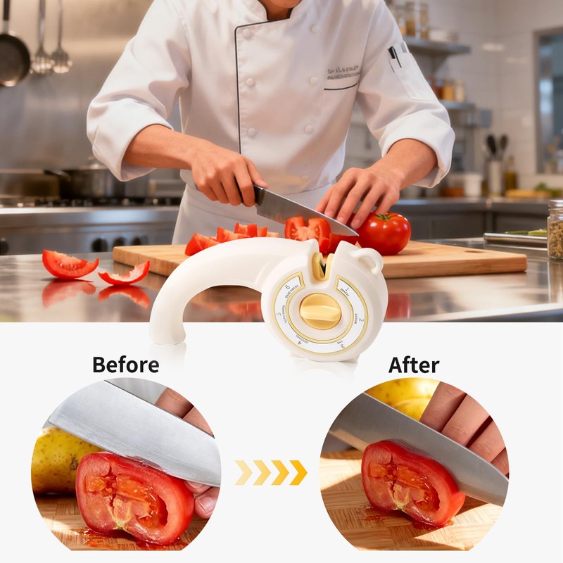 PUOPOSTY 6-in-1 Knife Sharpener with Rotary Knob, Multi-Use Sharpener for