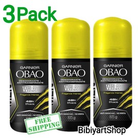 Garnier Obao TATTOO Deodorant Antiperspirant 3 Pack Garnier OBAO Mens WILD Deodorant Antiperspirant Roll On Odor Care 🇲🇽