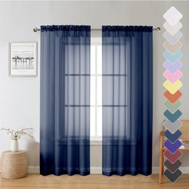 Lecloud - Cortinas translúcidas de color azul marino y blanco, 2 paneles, 80.016 x 182.88 cm (2 Paneles), para sala de estar, comedor, cocina, oficina en casa, dormitorio