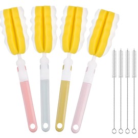 INVODA Bottle Brush 4Pack Long Handle Cup Cleaner Brush Whit Straw Brushes 4Pack Sponge Bottle Scrubber Detachable Handle Cup Cleaning Brush for Baby Bottle Clean Mugs (4 PCS+Straw Brushes 4PCS)