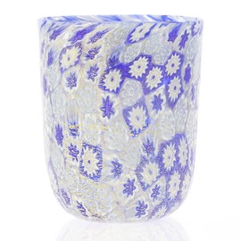 Glass Of Venice Murano Glass Tumbler - Blue Gold Millefiori