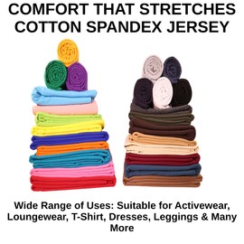 FabricLA Cotton Spandex Jersey Fabric 10 oz - 60" Inch Wide & Stretch Upto 2" Inch - Use Our Soft and Breathable 4 Way Stretch Fabric for T-Shirts, Tops, Lightweight Dresses - Black, 1 Yard