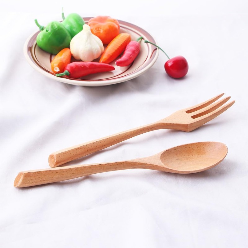 Wooden Spoon and Fork Set Portable Kitchen Utensils Wood Handle