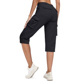MAGCOMSEN Womens Cropped Pants Light Weight Hiking Cargo Capri Pants Ladies Summer Golf Travel Capris Black, L