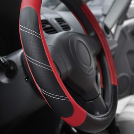 Elantrip Elantrip Leather Steering Wheel Cover 15 1/2 to 16 inch Universal Large Grip Breathable for Car Truck SUV Jeep Anti Slip Black and Red