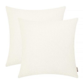 BRAWARM Chenille Throw Pillow Covers 22x22 Inches - Pack of 2 Cream Chenille Pillow Covers, Solid Dyed Soft Chenille Pillow Cases for Couch Sofa Bed Home Decoration