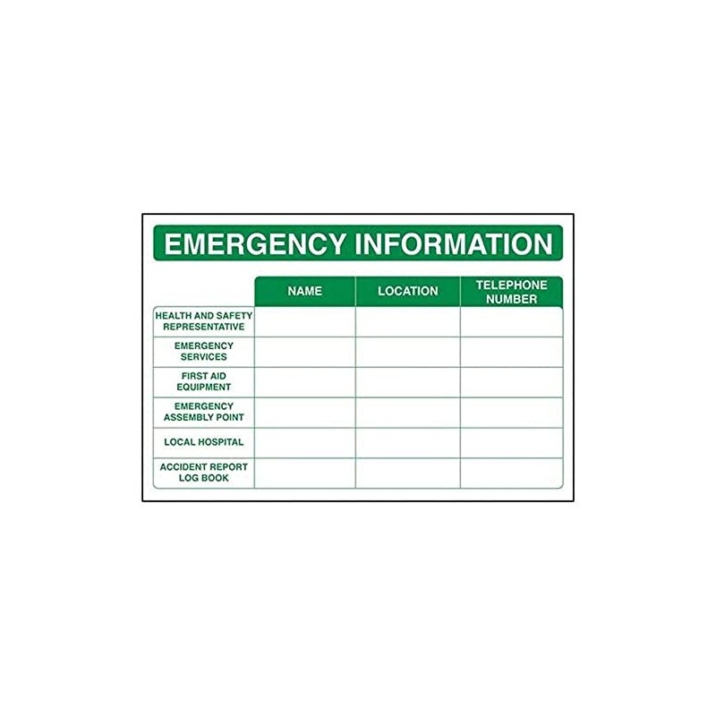 V Safety Emergency Information Sign - 300mm x 200mm -