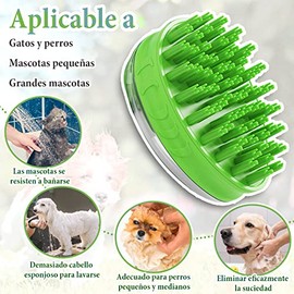 Cepillo de Baño para Perros y Gatos, Masajeador de Silicona 3 en 1, Ideal para Baño, Masaje y Eliminación de Pelo, Función de Dispensador de Champú(Ve