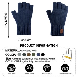 Kordear Fingerless Gloves - Mens Thermal Winter Gloves with Soft Lining Half Finger Warm Knitted Gloves for Men Outdoor Work Typing Driving Cycling Fishing