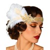 Formery Flapper Headband White Feather 1920s Headpiece Beaded Gatsby Hair