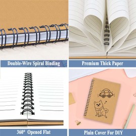 GINMLYDA 6er-Pack Spiralblock A5, Spiralbindung Notizbüch 21x14,5cm 60 Liniert Blätter Notizbuch A5 Blanko Braun Kraft-Abdeckung Schreiben Kleines Notizbücher