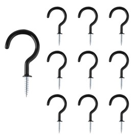 The Bead Shop 38mm Cup Hooks with PVC Coating - Metal Ceiling Screw-in Hooks for Hanging Plants, Cups, Lights, Kitchen Utensils - Black 10pcs