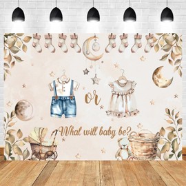 ASDCXZ 7x5ft Gender Reveal Backdrop What Will Baby Be Photography Background Boy Girl Clothes Leaves He or She Baby Shower Banner Decorations Pregnancy Mom Surprise Party Portrait Photo Booth Prop