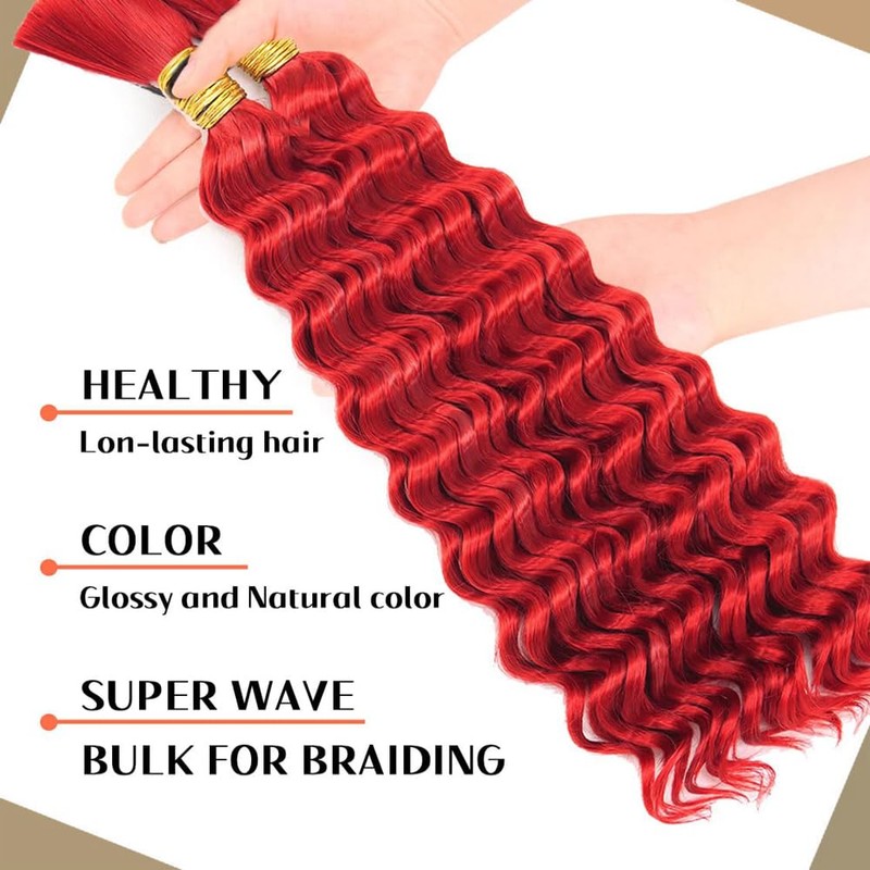 Tuheerst Pre Stretched Braiding Human Hair #Red Color Deep wave
