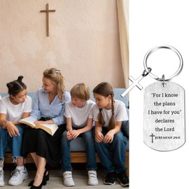 Inspirational Scripture Keychain with Cross - Bible Verse Matte Key Chain Religious Gift for Christian, Grey, Medium