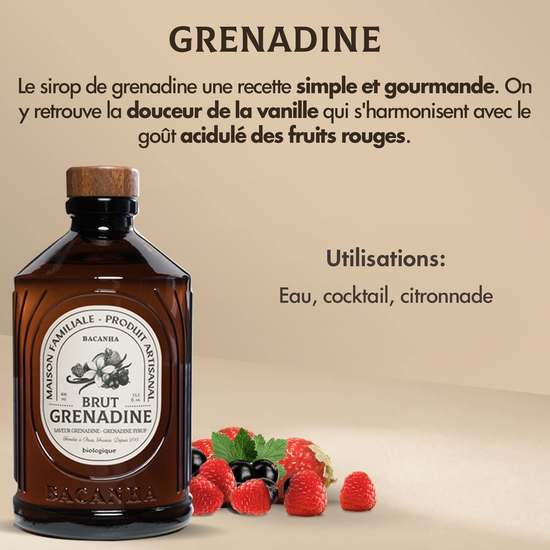 Bacanha Organic Brut Grenadine Syrup - Premium French Fruit Syrup