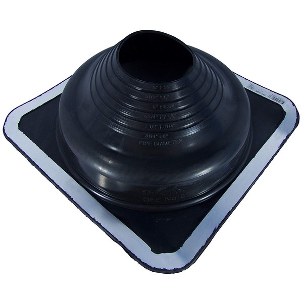 DEKTITE #6 (DFE106B) SQUARE BLACK EPDM Flexible Pipe Flashing (Roof Jack, Pipe Boot Flashing) Dektite for OD pipe sizes 5" - 9"