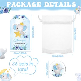 Kigeli 36 Set Elephant Acrylic Keychain Baby Shower Elephant Party Return Guests Favors Thank You Tags Gift Bag for Boy Girl