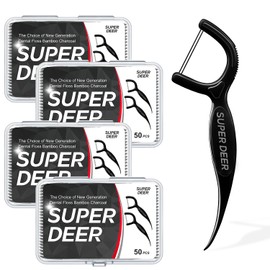 Fawnmum Dental Floss Picks 200Count (4-Pack),Bamboo Charcoal Twin-Line Design,Portable Travel Case,Professional Teeth Cleaning for Adults & Kids - Family, Hotel, Camping Essentials