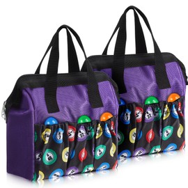 Sweetude 2 Pcs Bingo Dauber Bag Tote Bag Handle and Zipper Bingo Bag with 6 External Pockets and 3 Internal Pockets(Purple)